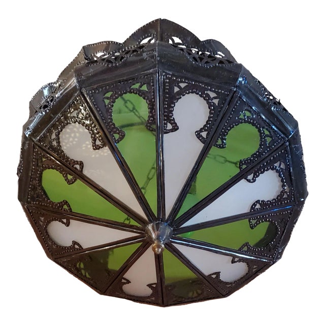 Moroccan Fermaja Style Green and White Glass Lantern For Sale