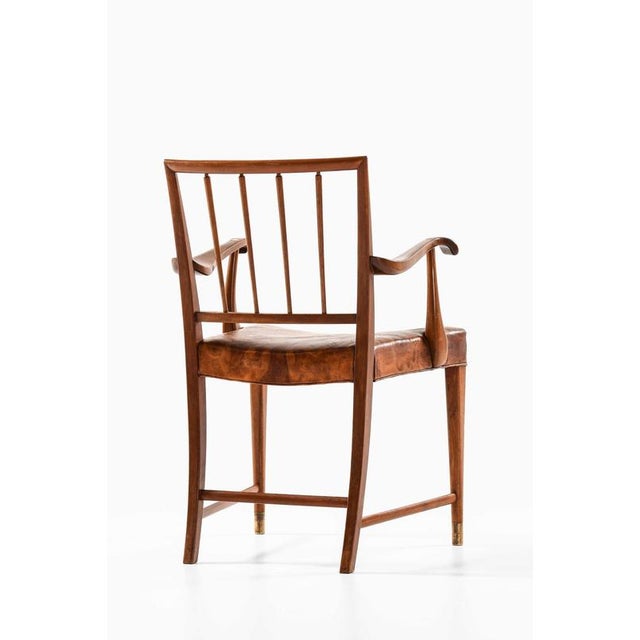 Metal Armchair in Brass, Leather and Mahogany attributed to Jens Brøtterup, 1950s For Sale - Image 7 of 11