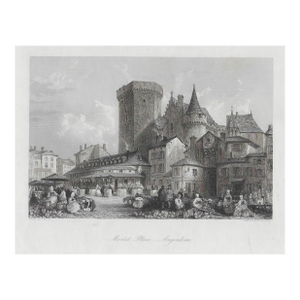 Antique French Market Place Engraving