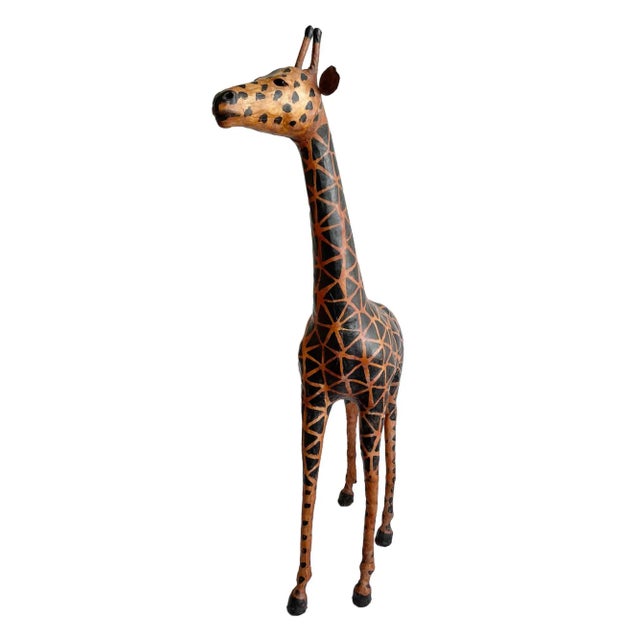 Giraffe Sculpture Hand Painted Leather For Sale - Image 4 of 4