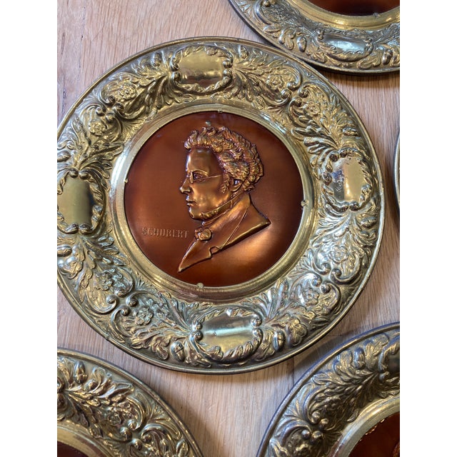 Midcentury English Brass & Copper Composer Plates, Set of 10 For Sale - Image 10 of 14