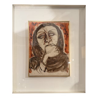 Migneco, Female Figure, 1970s, Ink on Canvas, Framed For Sale