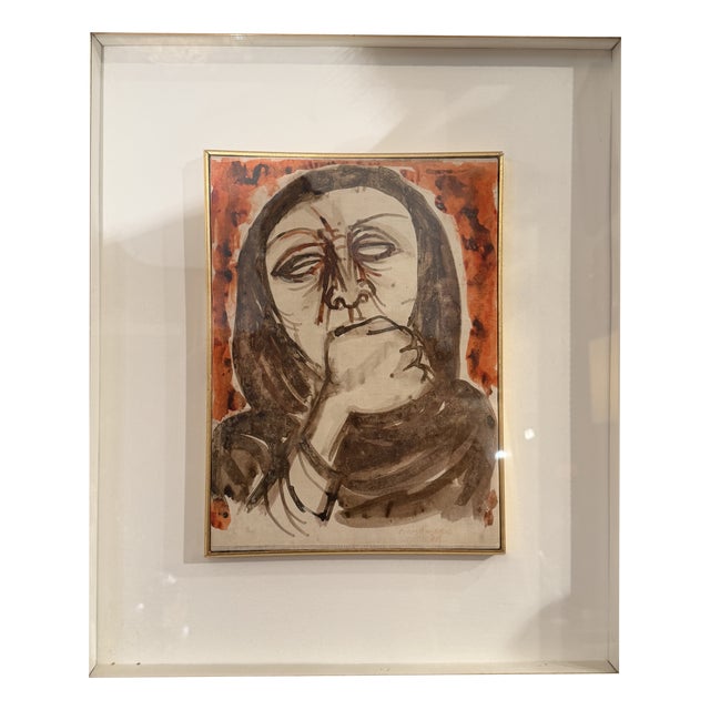 Migneco, Female Figure, 1970s, Ink on Canvas, Framed For Sale