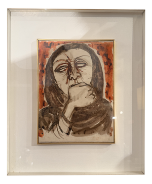 Migneco, Female Figure, 1970s, Ink on Canvas, Framed