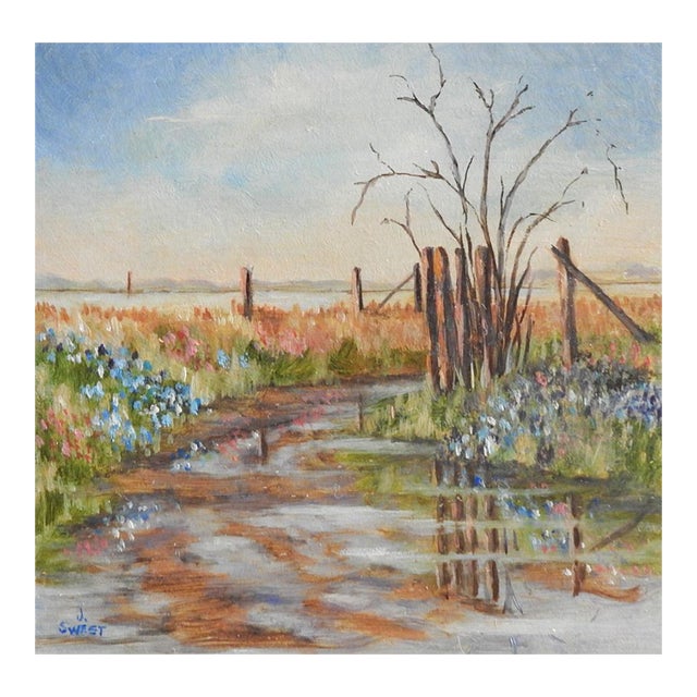 1985 Small Bluebonnet Landscape Painting For Sale