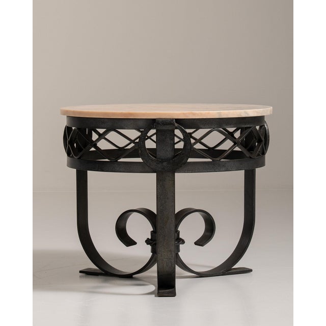 1920-1929 France Warm White Marble Wrought Iron Scroll-Base Table For Sale In Greensboro - Image 6 of 11