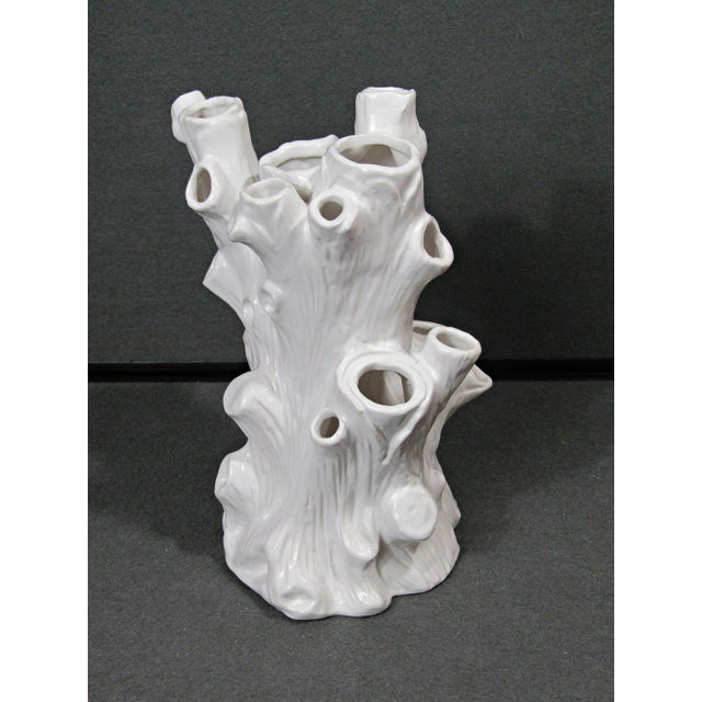 Ceramic White Ceramic Faux Bois Tree Trunk Tulipiere Vase With 18 Openings Centerpiece For Sale - Image 7 of 10