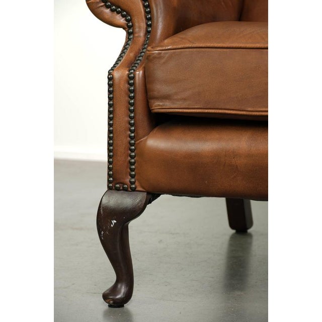 Chesterfield Cowhide Wing Armchair In Light Brown For Sale - Image 4 of 13