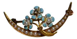 The McKendree: Ladies Antique Rose Gold Crescent Moon Brooch set with Seed Pearls