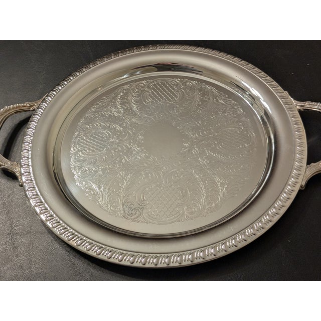 Mid 20th Century Vintage Fb Rogers Hollywood Regency Chased Silverplate Handled Serving Tray - 12.25" For Sale - Image 5 of 11