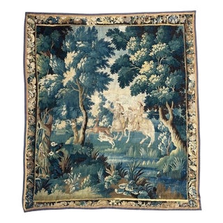 Hunting with Hound Tapestry from Aubusson, 1700s For Sale