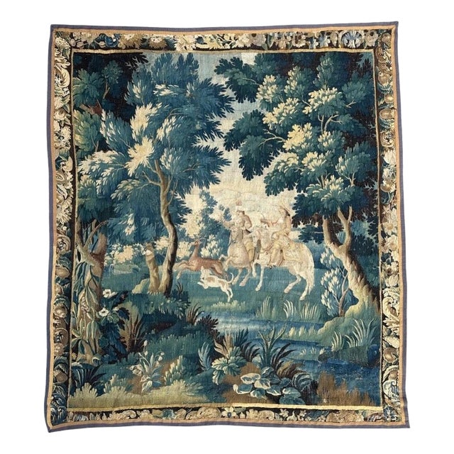 Hunting with Hound Tapestry from Aubusson, 1700s For Sale