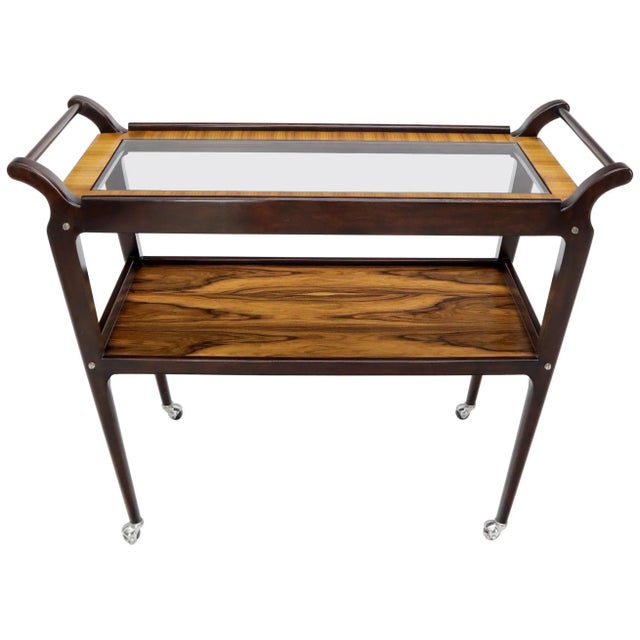 Rosewood & Glass Two Tier Serving Cart on Wheels For Sale - Image 13 of 13