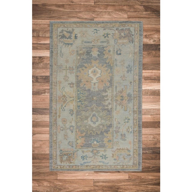Gray Multicolor Handwoven Turkish Oushak Rug 3'2" X 5' For Sale In Houston - Image 6 of 6