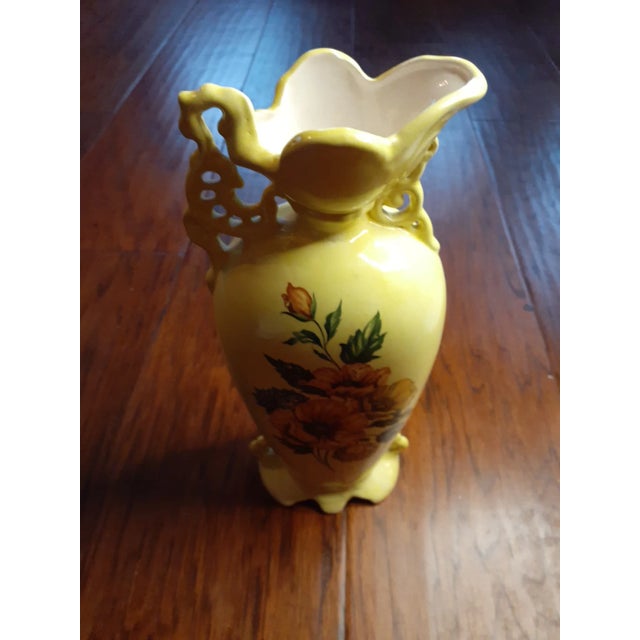 Ceramic 1980s Yellow Floral Majolica Vase Made in Mexico For Sale - Image 7 of 10