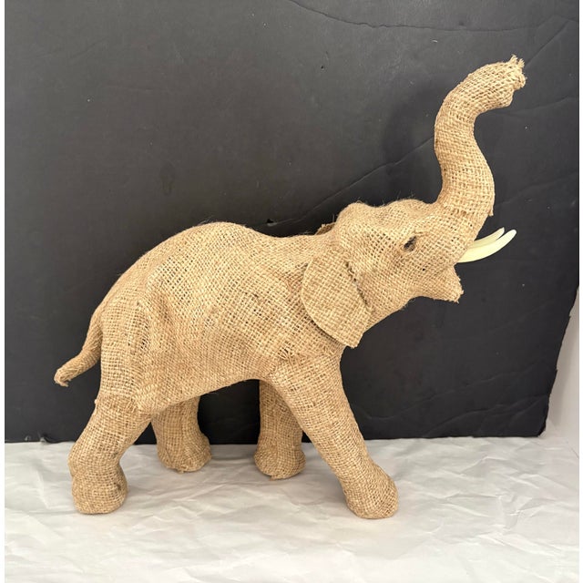 Textile Vintage Handcrafted Burlap Elephant Sculpture | Bohemian Folk Art Safari Decor For Sale - Image 7 of 11