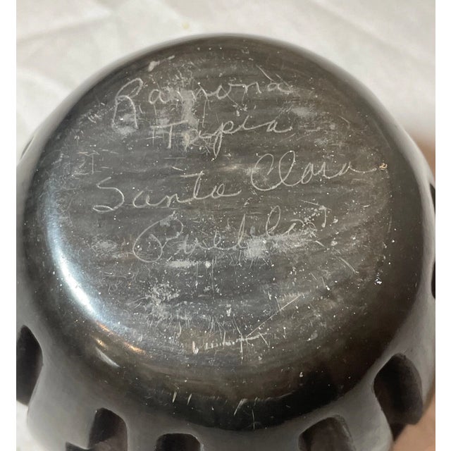 Share Antique R. Tapia Santa Clara Pueblo Native American Black Pottery Blackware Bowl For Sale - Image 9 of 9