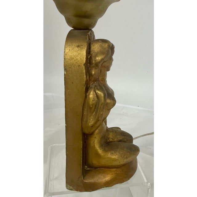 Gold Vintage Art Deco Chalk Ware Sculptural Lamp. For Sale - Image 8 of 12