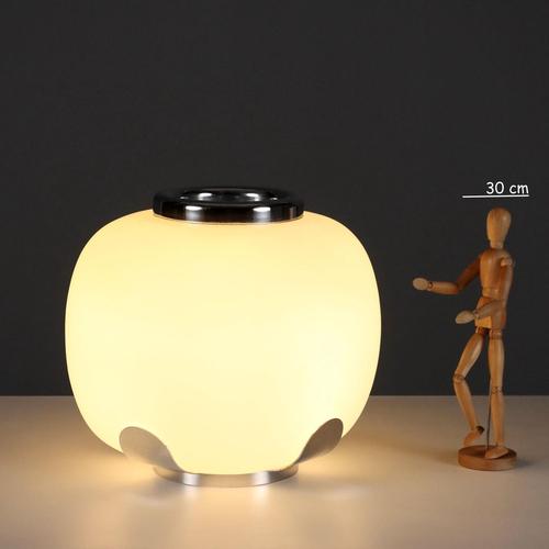 Table lamp reminiscent of Stilnovo products with an opal glass diffuser and chromed metal structure. This piece is...