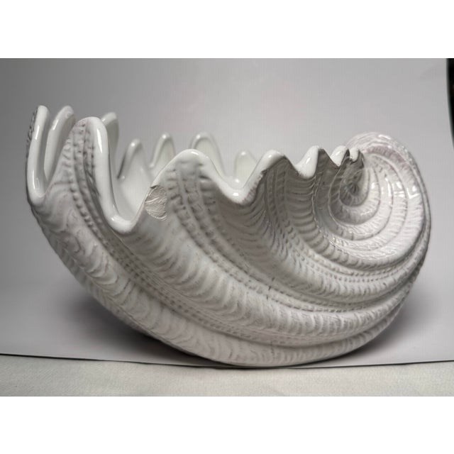 Coastal Nautical White Ceramic Clamshell Serving Bowl For Sale In Houston - Image 6 of 12