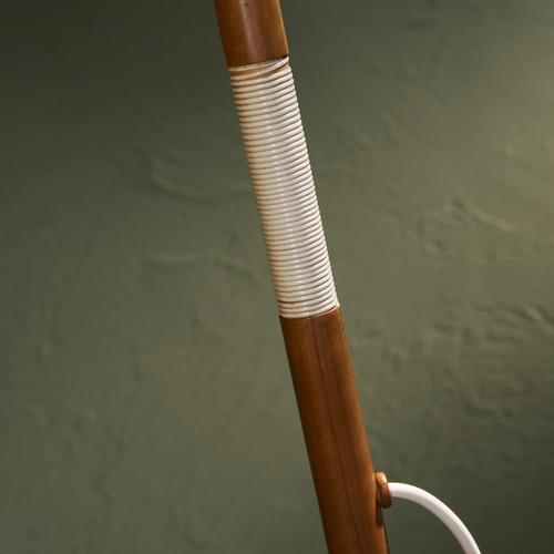 Beige Scandinavian Floor Lamp with Wooden Stem and Fiberglass Shade For Sale - Image 8 of 12