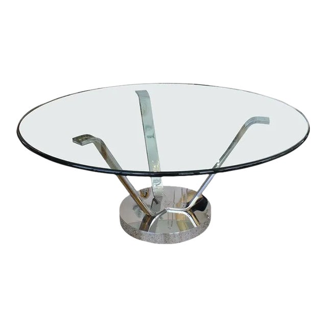 1980s Karl Springer Tulip Dining Table in Glass and Polished Chrome and Brass For Sale