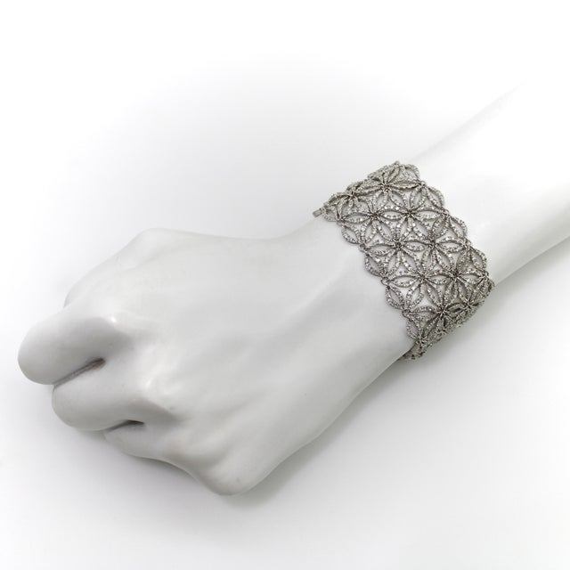 Metal Vintage Italian Micro Diamond Pave Bracelet Woven With Repeating Star Pattern For Sale - Image 7 of 11