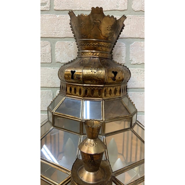 Modern Vintage Spanish Brass With Leaded Glass Exterior Outdoor Lighting Sconce - Pair For Sale - Image 3 of 7