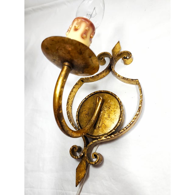 Wrought Iron and Gold Leaf Wall Lights, 1960s, Set of 3 For Sale - Image 10 of 13