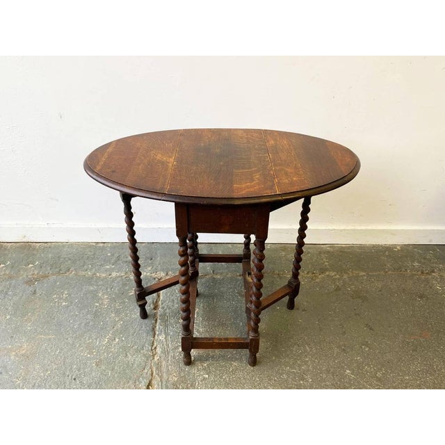 Edwardian Extending Oak Drop Leaf Barley Twist Side Table For Sale - Image 6 of 6