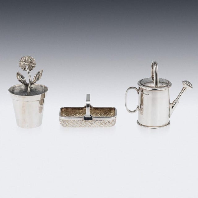 Metal Vintage Silver Novelty Five-Piece Gardening Condiment Set, 1994, Set of 5 For Sale - Image 7 of 18