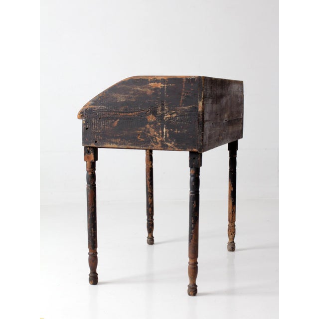 Black Antique Primitive Painted Wood Writing Desk With Cubbies For Sale - Image 8 of 18