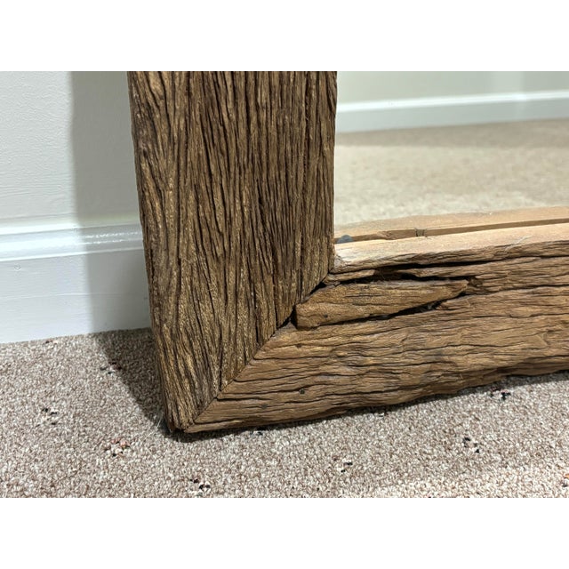 1990s Vintage Rustic Railroad Tie Frame Wall Hanging Mirror For Sale - Image 5 of 7