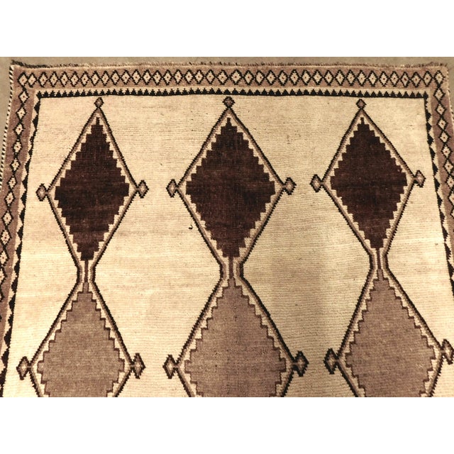 Textile Vintage Vintage Handmade Persian Gabbeh Rug Featuring an Undyed Wool Field With a Geometric Diamond Lattice Pattern. 4'x 7'8" For Sale - Image 7 of 15