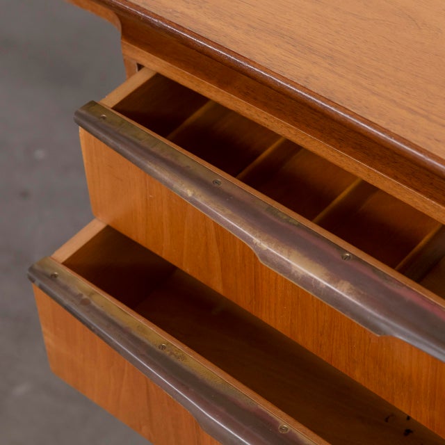 Large Mid-Century Modern Desk in Walnut Veneer and Brass, 1950s For Sale - Image 10 of 12