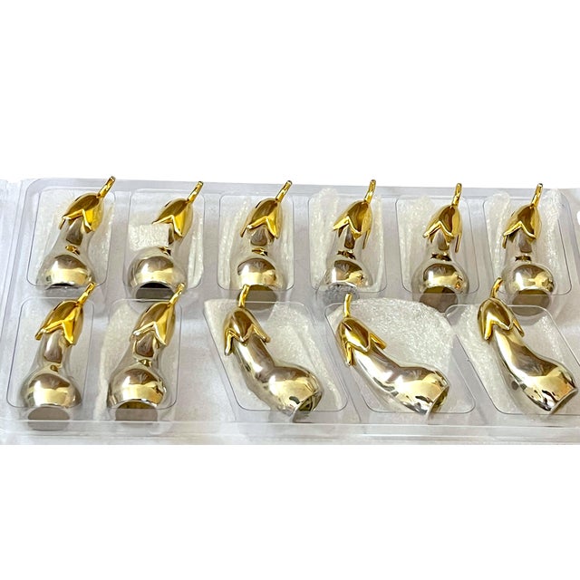 Vintage Silver & Gold Eggplant Place Card Holders Twenty Available – Set of 4 For Sale - Image 10 of 10