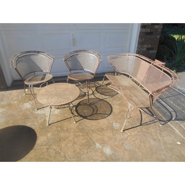 Vintage Wrought Iron Woodard Salterini Style Mid Century Outdoor Patio Set For Sale - Image 4 of 9
