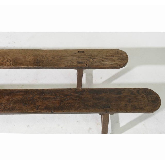 Farmhouse 19th Century French Pair of Solid Oak Farmhouse Benches For Sale - Image 3 of 4