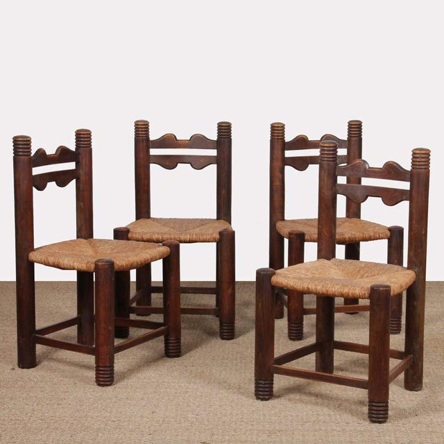 French Wood Straw-Seated Chairs, 1950s, Set of 4 For Sale - Image 9 of 9