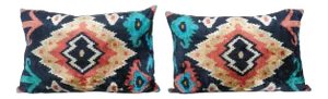 Blue Silk Ikat Velvet Pillow Cover - a Pair