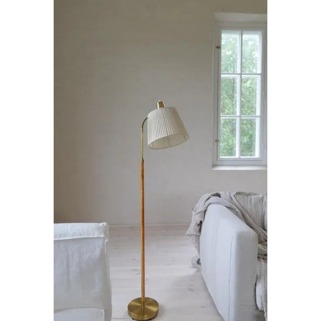 Metal Mid-Century Modern Brass and Brown Leather Floor Lamp from Falkenbergs Belysning, Sweden, 1960s For Sale - Image 7 of 18