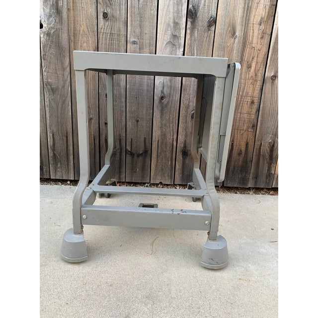 1930's Industrial Steel Rolling Gray Metal Table For Sale - Image 4 of 5