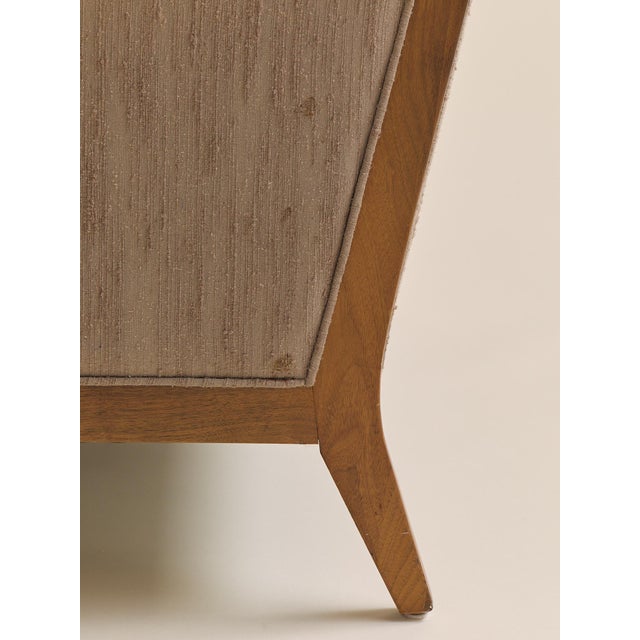 The Vintage Mid Century Walnut Lounge Chair in Textured Beige Upholstery For Sale - Image 9 of 10