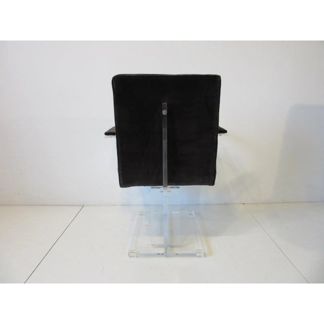 Chocolate Vladimir Kagan Upholstered Lucite Pedestal Armchairs - A Pair For Sale - Image 8 of 12
