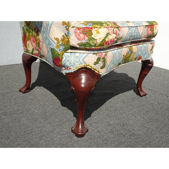 Vintage Hickory French Country Blue Plaid Floral Wingback Chair by Hickory Furn. For Sale - Image 12 of 12