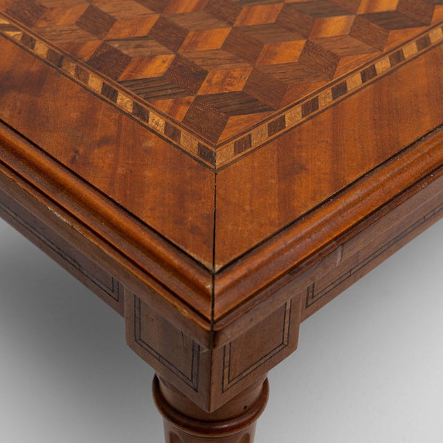 Wood 20th Century French Wooden Pedestal Table With Geometric Top For Sale - Image 7 of 18