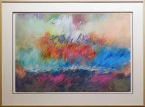 1980s Mark Dickson Untitled Mixed Media,Pastel and Watercolor Abstract Hand Signed, Framed