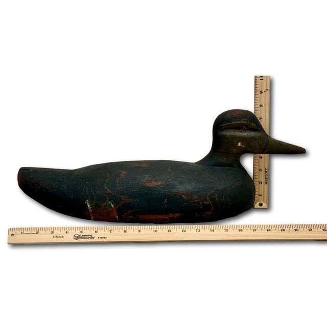 American Very Large Size Antique American Carved Wood Hand Painted Duck Hunters Decoy From Downeast Coastal Maine - 21 1/2 Inches Long For Sale - Image 3 of 18