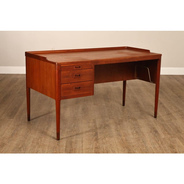 Danish Modern Teak Executive Writing Desk For Sale - Image 4 of 18