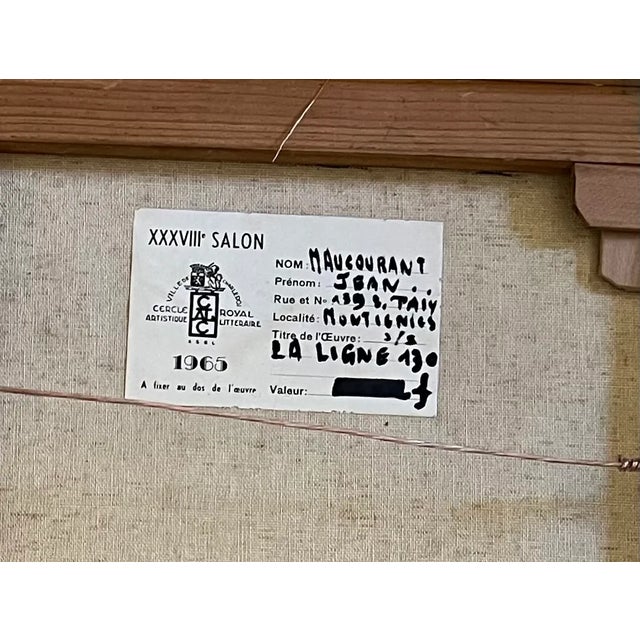 Brown 1964 Belgium French Vintage Mid Century Landscape Oil Painting Titled "La Ligne 130" (The Line 130) by Jean Maucourant For Sale - Image 8 of 10